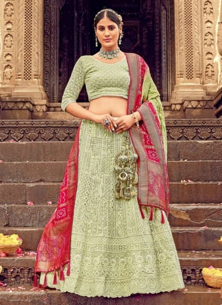 Green Colour Gajraj Lehenga New Latest Designer Ethnic Wear Georgette With Lucknowy Work Lehenga Choli Collection 8003